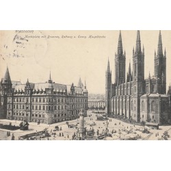Allemagne WIESBADEN. Markplatz mit Brunnen, Rathaus Evang. Kauptkirche 1906