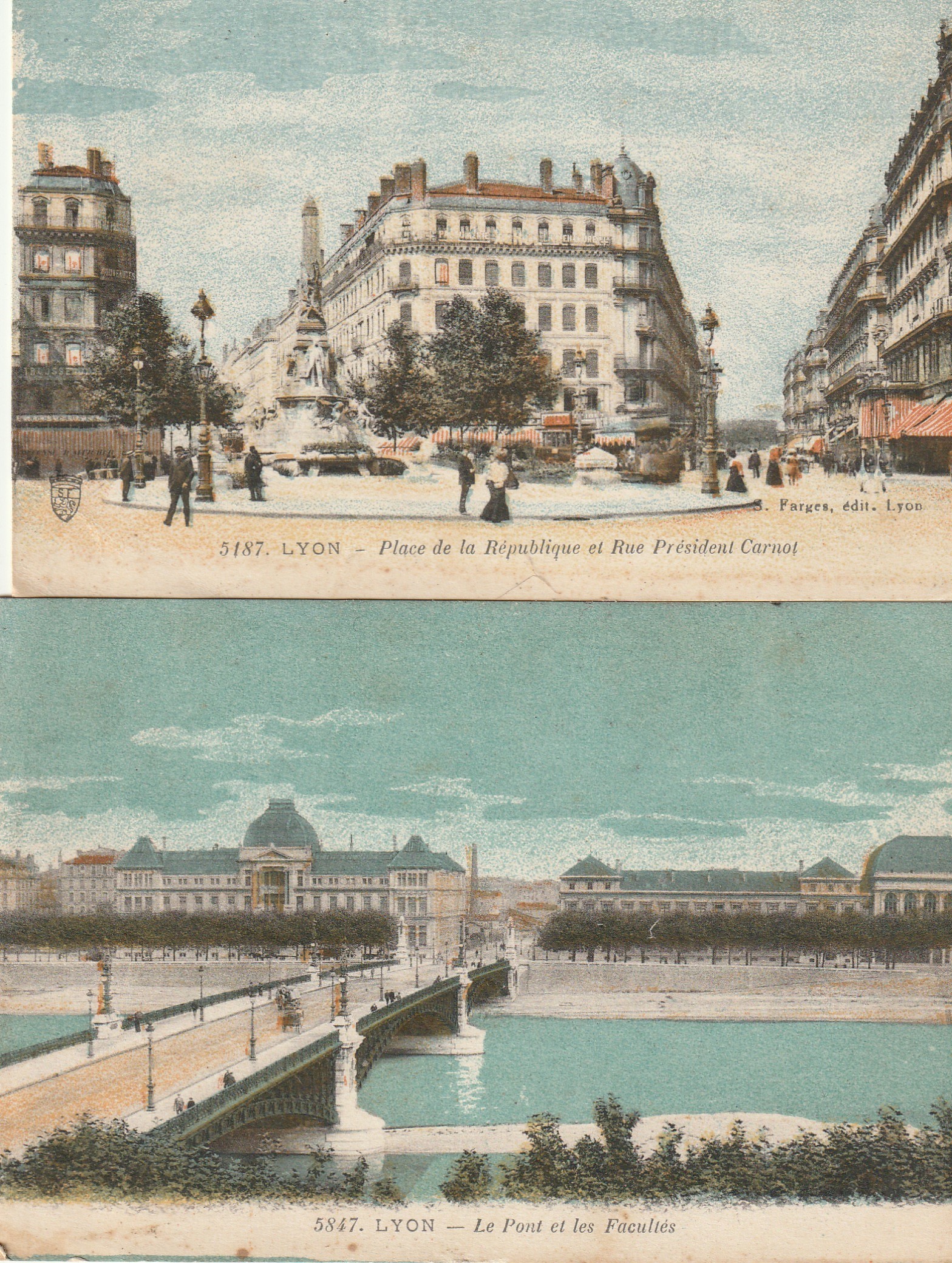 2 cpa 69 LYON. Place de la République et rue Carnot, Pont et Facultés