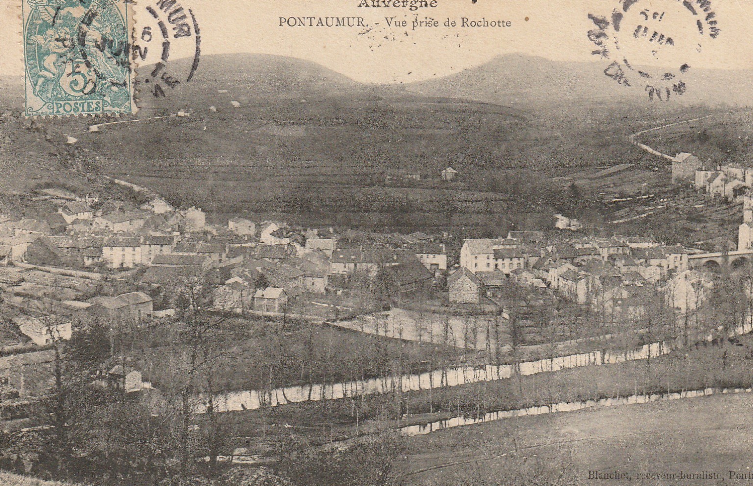 63 PONTAUMUR. Vue prise de Rochotte vers 1905