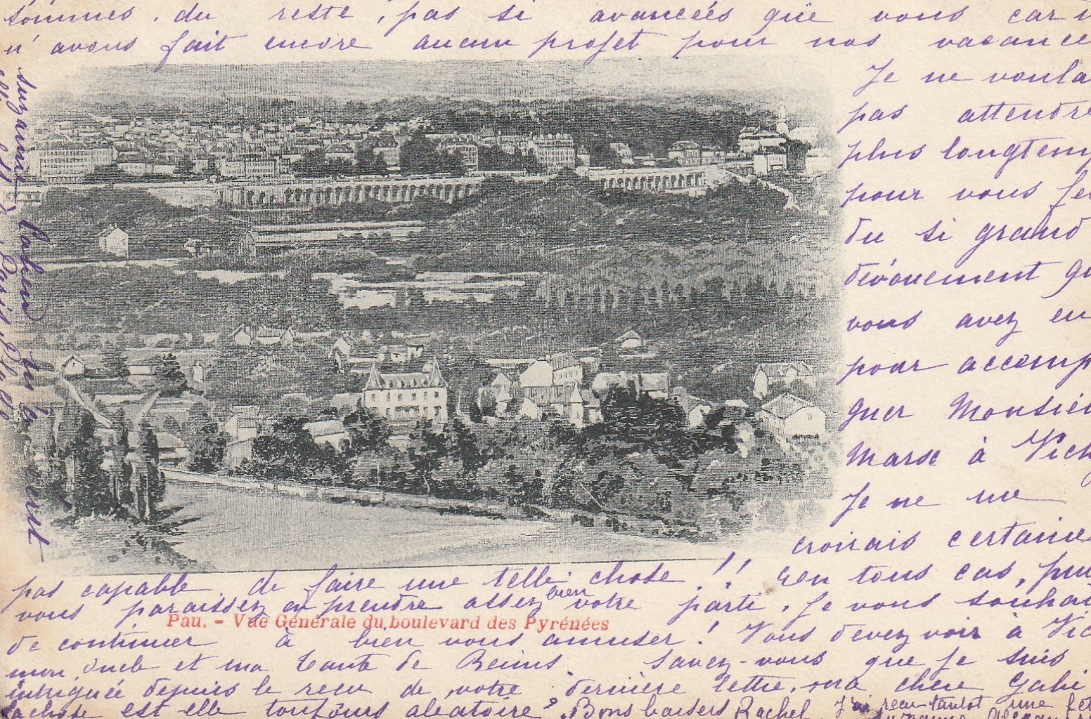 64 PAU. Vue générale du boulevard des Pyrénées cpa RARE 1901