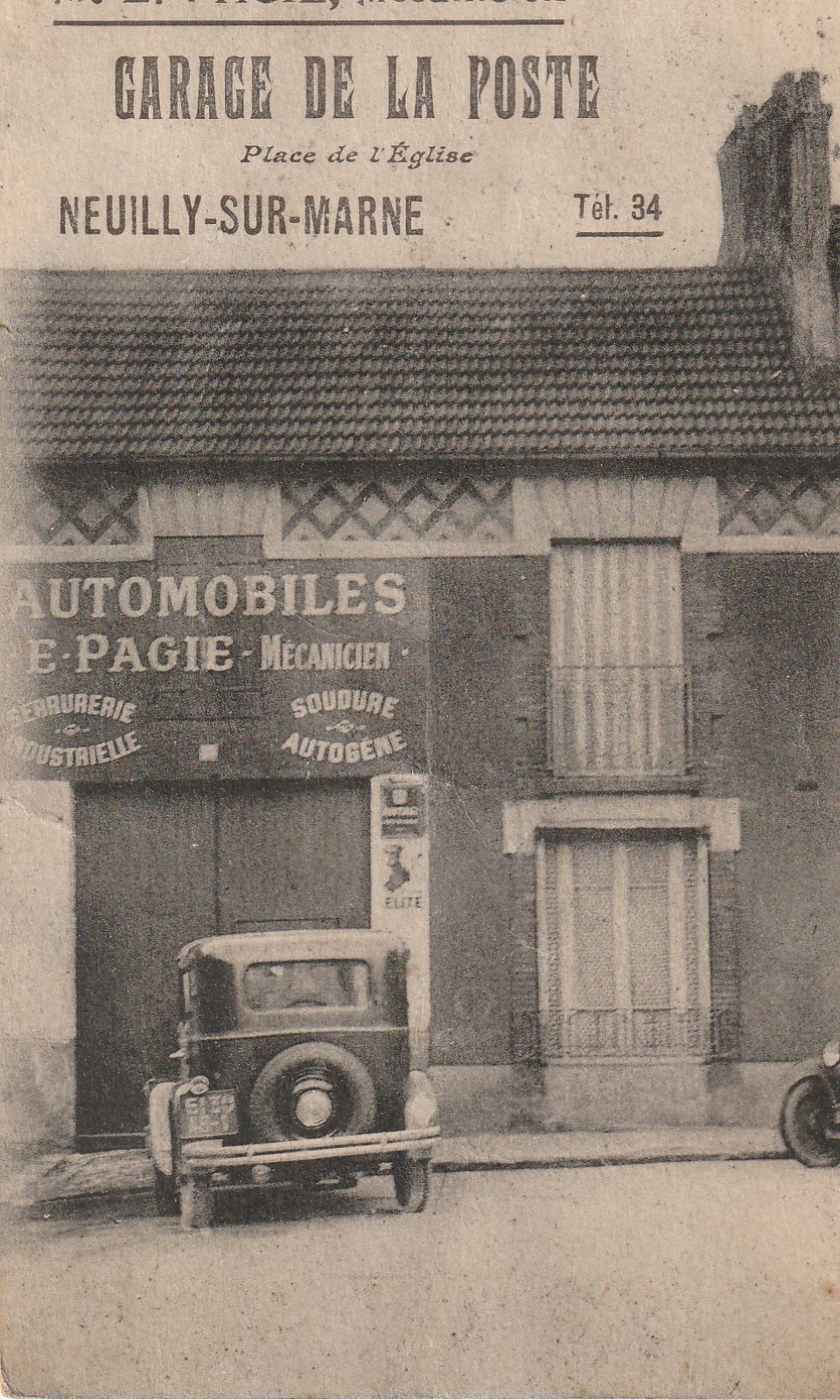 93 NEUILLY-SUR-MARNE. Pagie mécanicien Garage de la Poste Place de l'Eglise