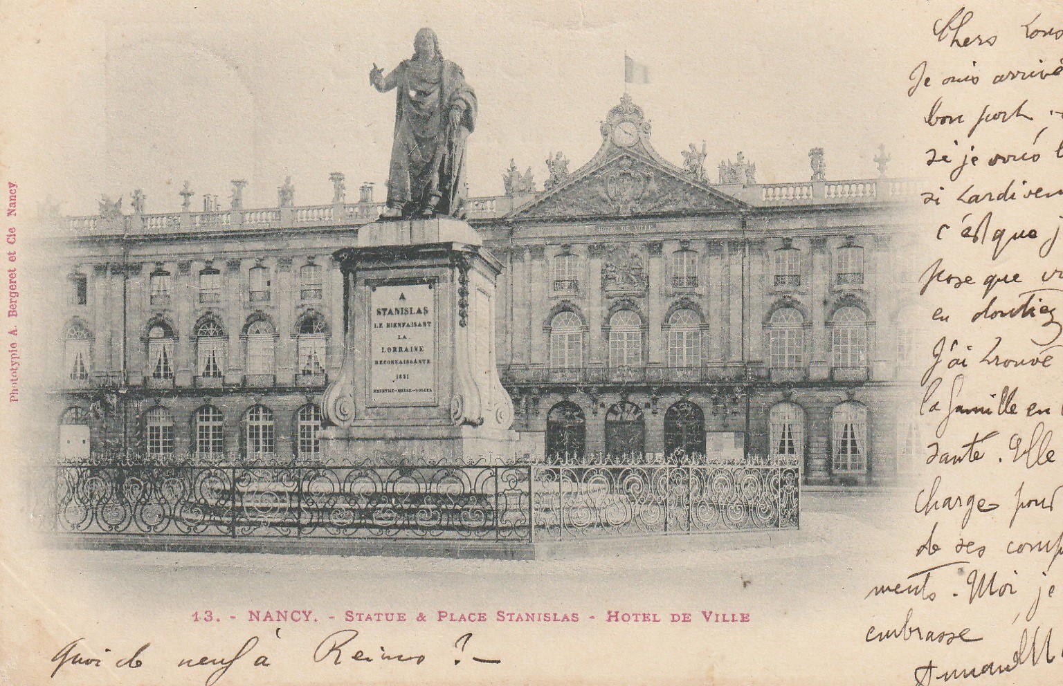 54 NANCY. Statue Place Stanislas et Hôtel de Ville 1901