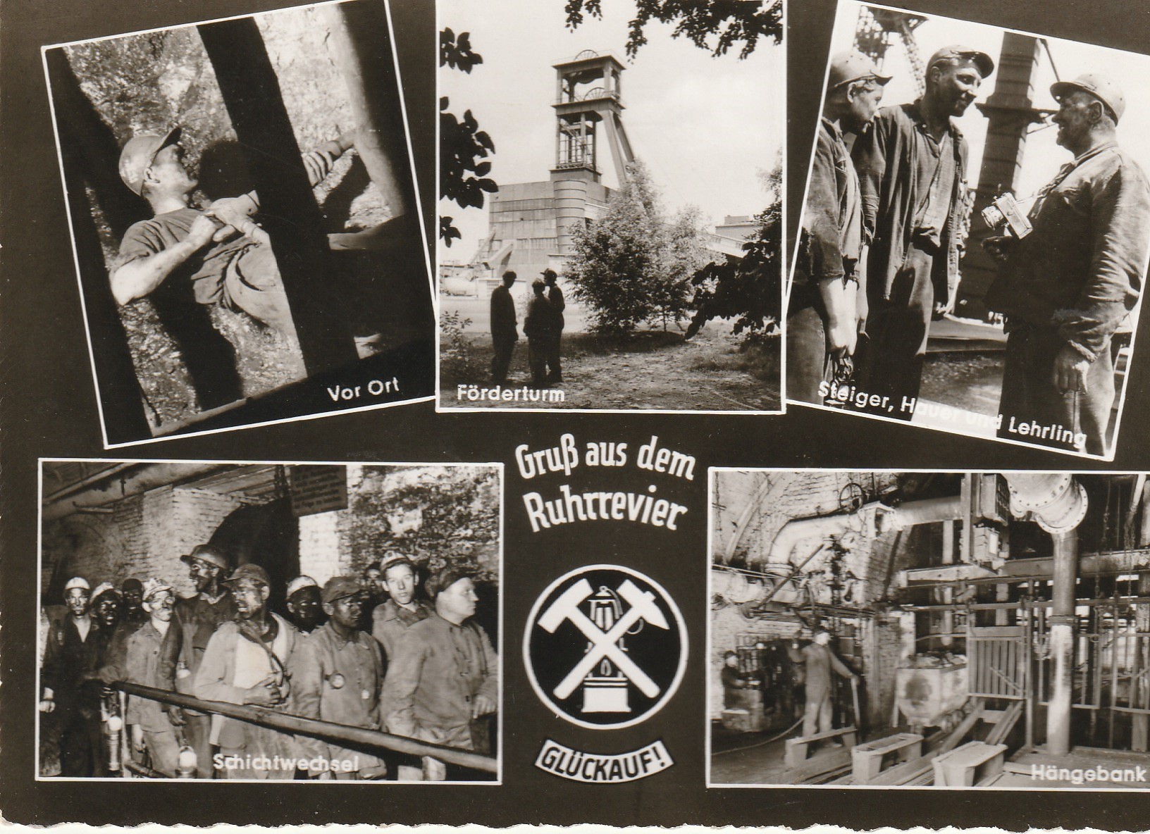 Photo cpsm grand format Allemagne ESSEN Gruss aus dem Ruhrrevier Glückauf Mine et Mineurs