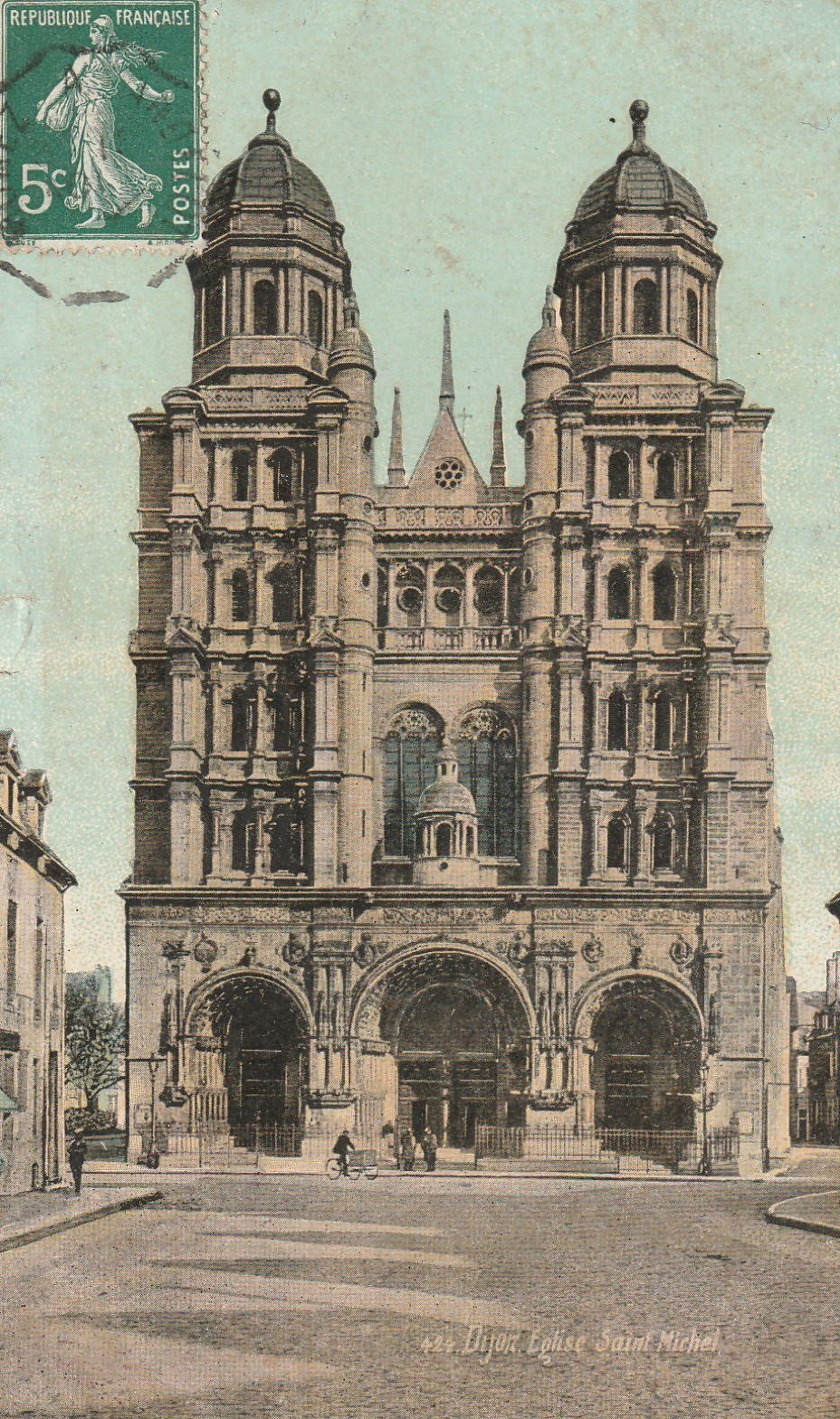 21 DIJON. Eglise Saint-Michel 1906 tampon "Léon Gouverneur" mécanicien...