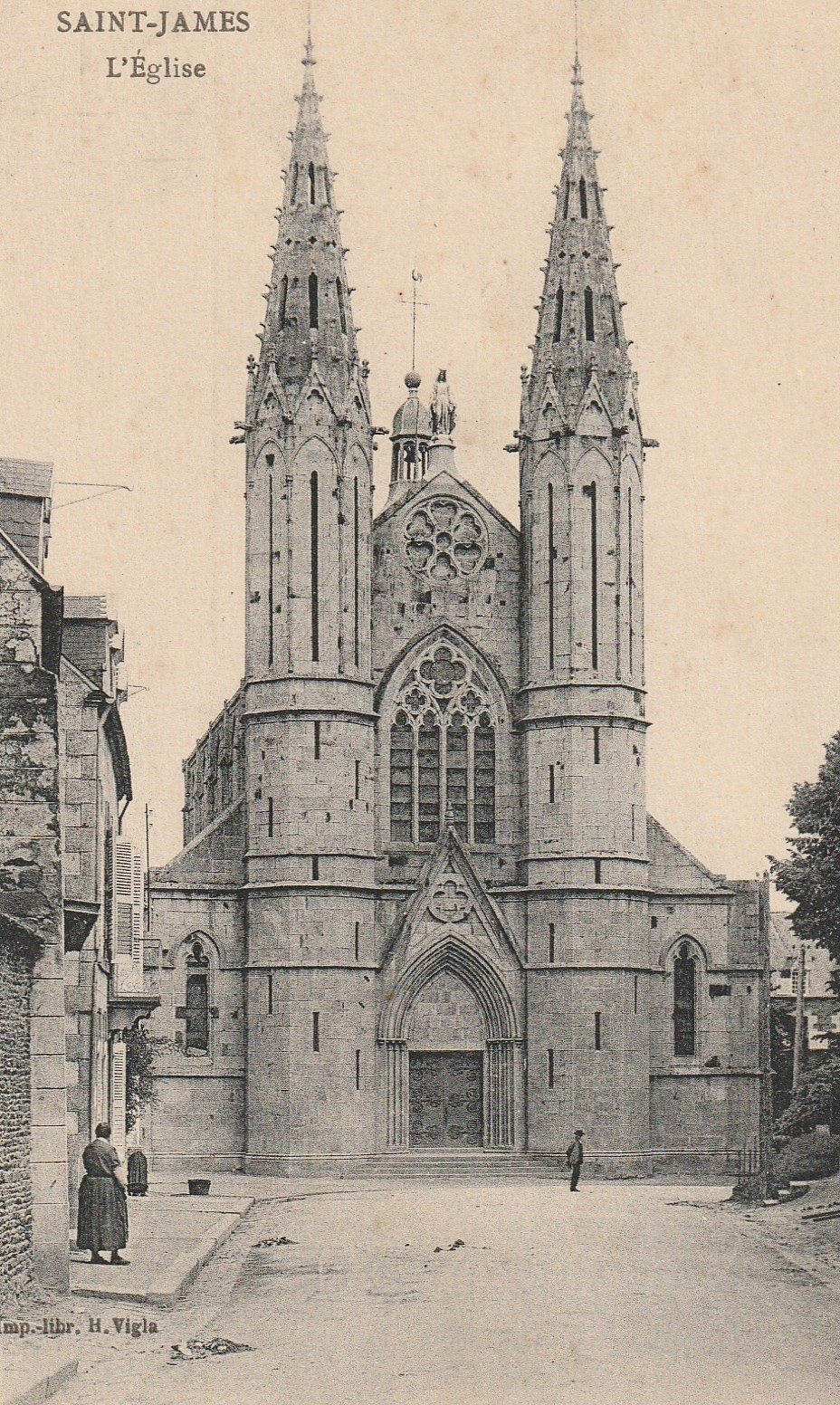 50 SAINT-JAMES. L'Eglise Saint-Jacques 1924 avec personnages