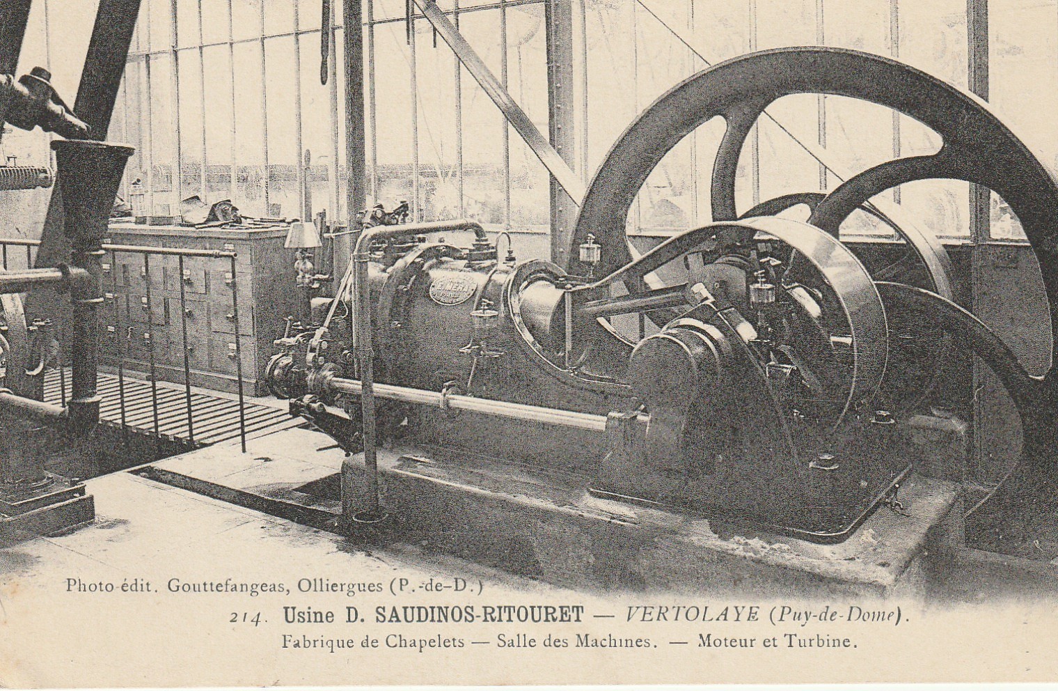 63 VERTOLAYE. Usine Saudinos-Ritouret, Salle Machines fabrique de Chapelets, moteur et Turbine