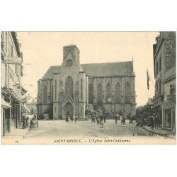 carte postale ancienne 22 SAINT-BRIEUC. Eglise Saint-Guillame 1916. Mercerie Moderne et Zinguerie. Tampon Militaire