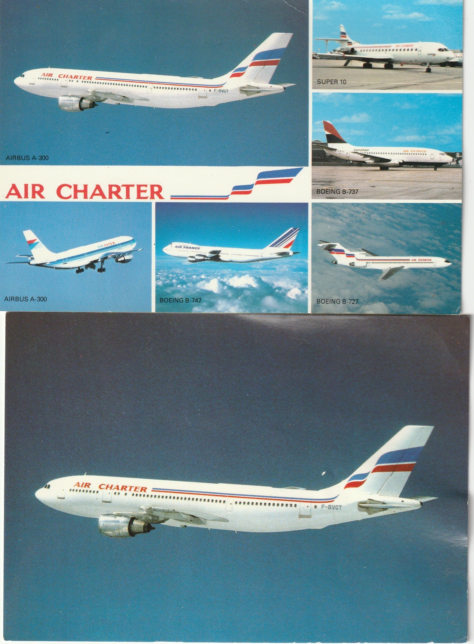 2 x Photo Cpsm grand format AVIATION. Air Charter, Air France et Air Inter. AIRBUS A-300