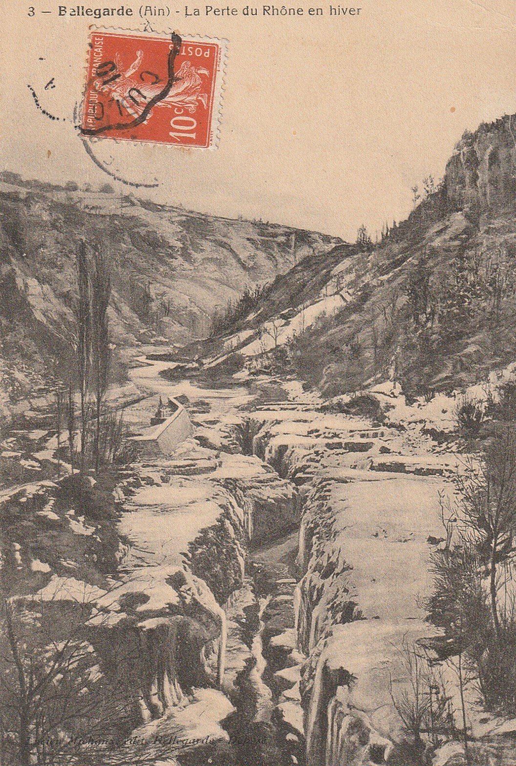 01 BELLEGARDE. La Perte du Rhône en hiver 1910