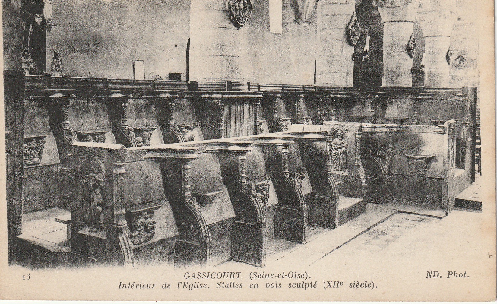 78 GASSICOURT. Stalles en bois sculpté intérieur de l'Eglise 1918