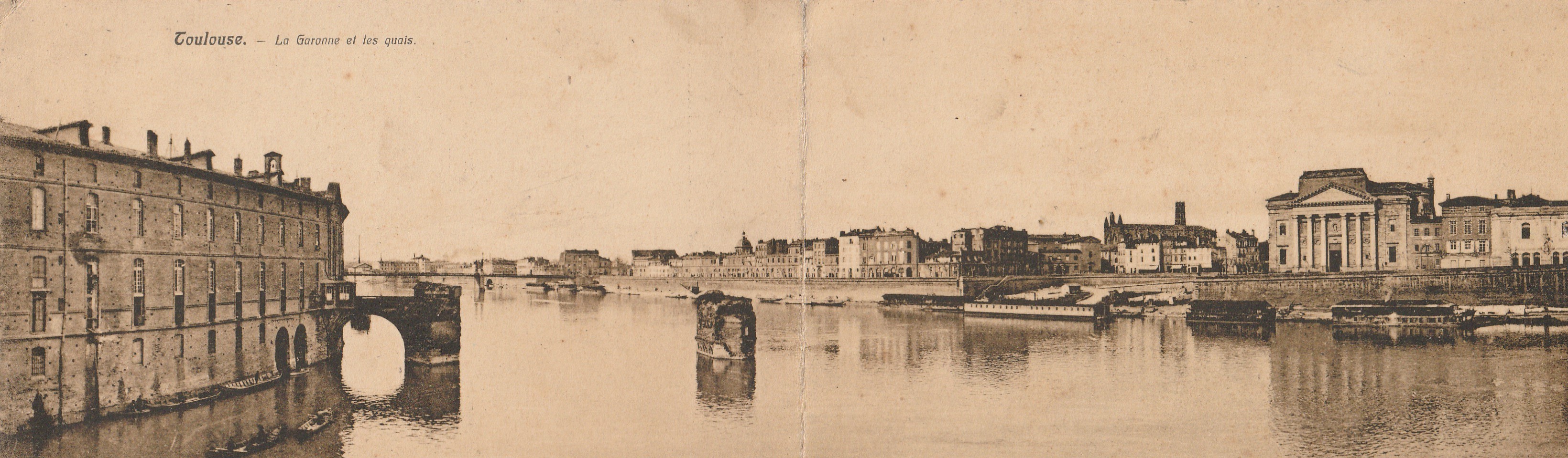 (Al) Carte panoramique double 14x7 cm 31 TOULOUSE. La Garonne et les Quais 1915