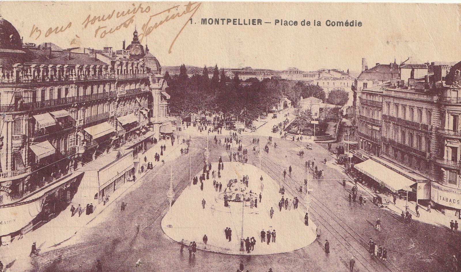 (Al) 34 MONTPELLIER. Place de la Comédie ave brasserie Aux Trois Grâces 1932