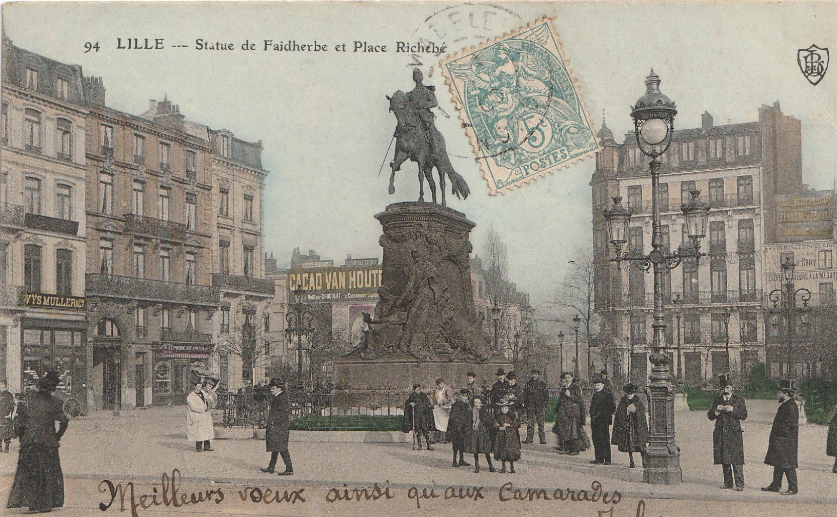 (Al) 59 LILLE. Statue de Faidherbe Place Richebé superbe animation 1905
