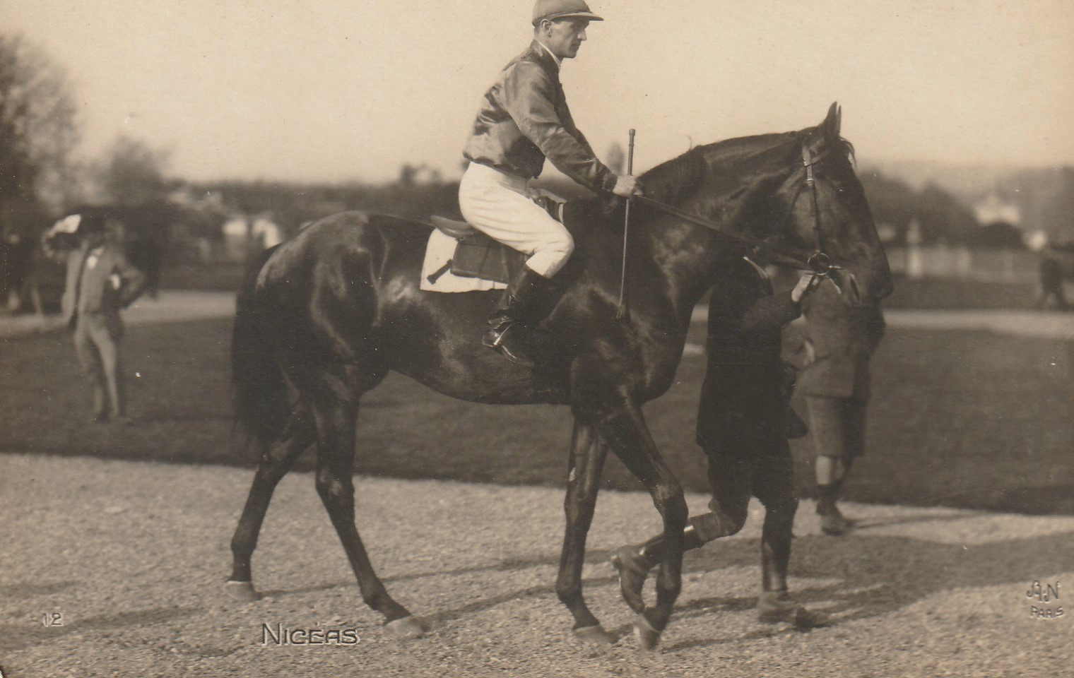 Photo cpa Sports HIPPISME Courses Hippodrome Paris. Cheval NICEAS et son Jockey