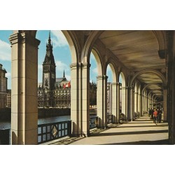 Photo Cpsm grand format Allemagne HAMBURG. Alsterarkaden und Rathaus 1964