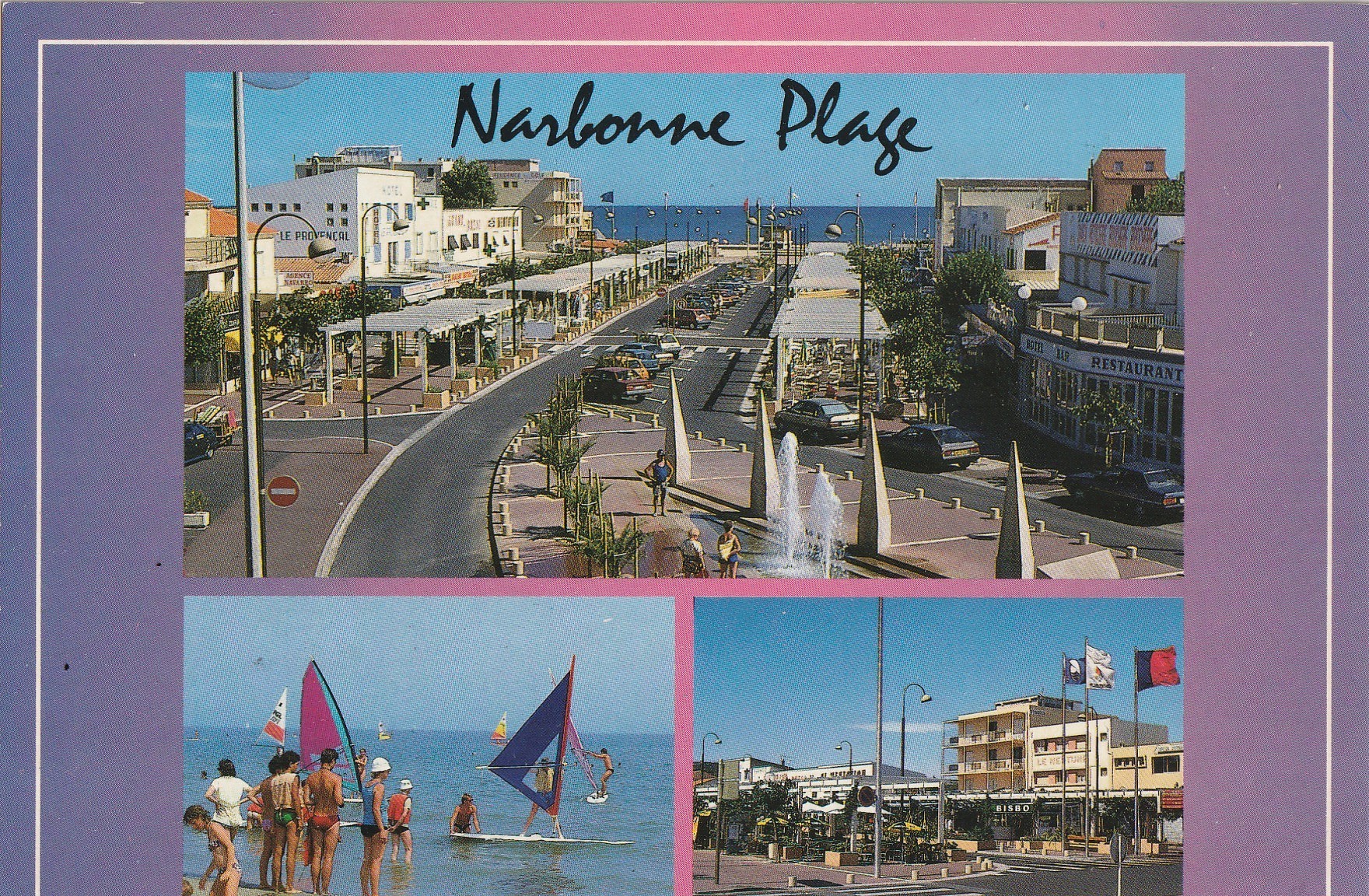 3 x Photo cpsm petit format NARBONNE Plage. Avenue de la Méditerranée, Eglise Lamourguier, Palai Archevêques et Cours Mi