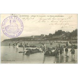 carte postale ancienne 22 SAINT-BRIEUC. Plage Saint-Laurent. La Mare aux Gosses 1916. Tampon Militaire