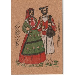 SARDEGNA. Una coppia de musiciens sur carte postale en liège véritable