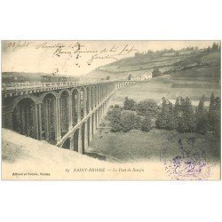 carte postale ancienne 22 SAINT-BRIEUC. Train sur Pont de Souzin. Tampons Militaires 1915