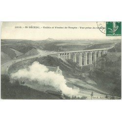 carte postale ancienne 22 SAINT-BRIEUC. Vallée et Viaduc de Toupin 1908. Locomotive à vapeur