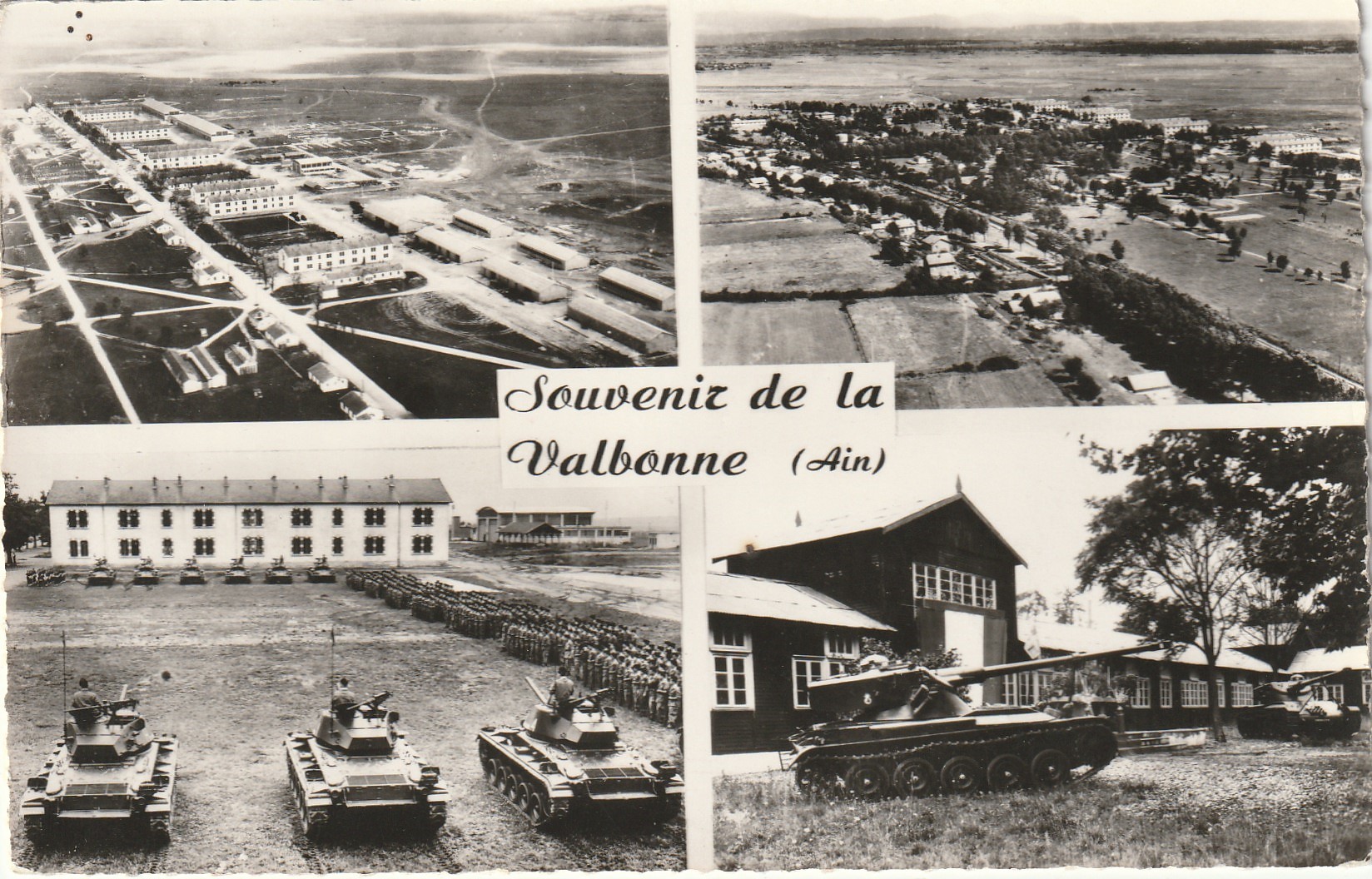 Photo Cpsm petit format 01 SOUVENIR DE LA VALBONNE. Militaires Camp Caserne et Tanks. 1958