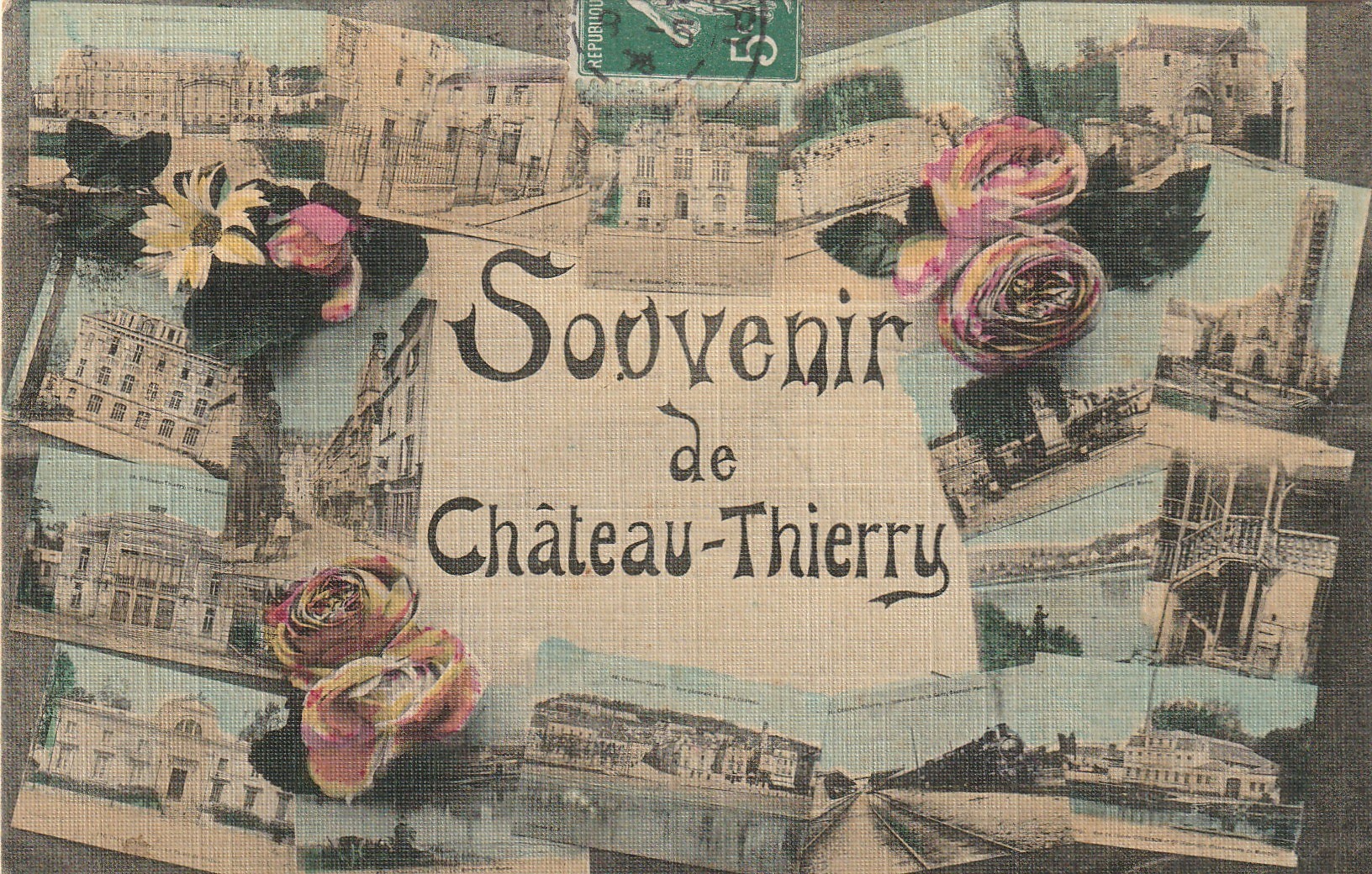 02 CHATEAU-THIERRY. Multivues 1908 superbe carte toilée
