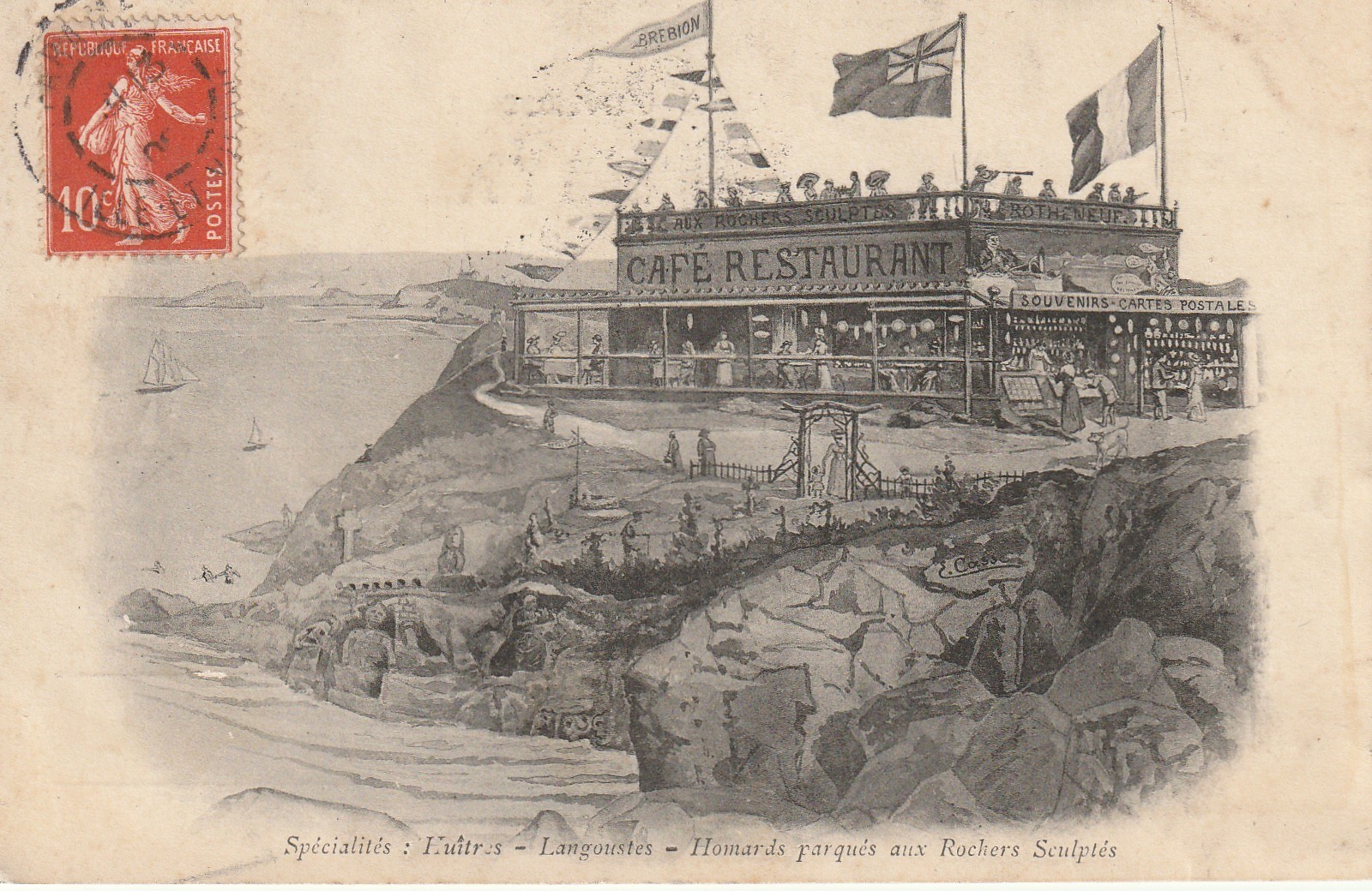35 ROTHENEUF. Café Restaurant Aux Rochers Sculptés 1908 magasin souvenirs cartes postales