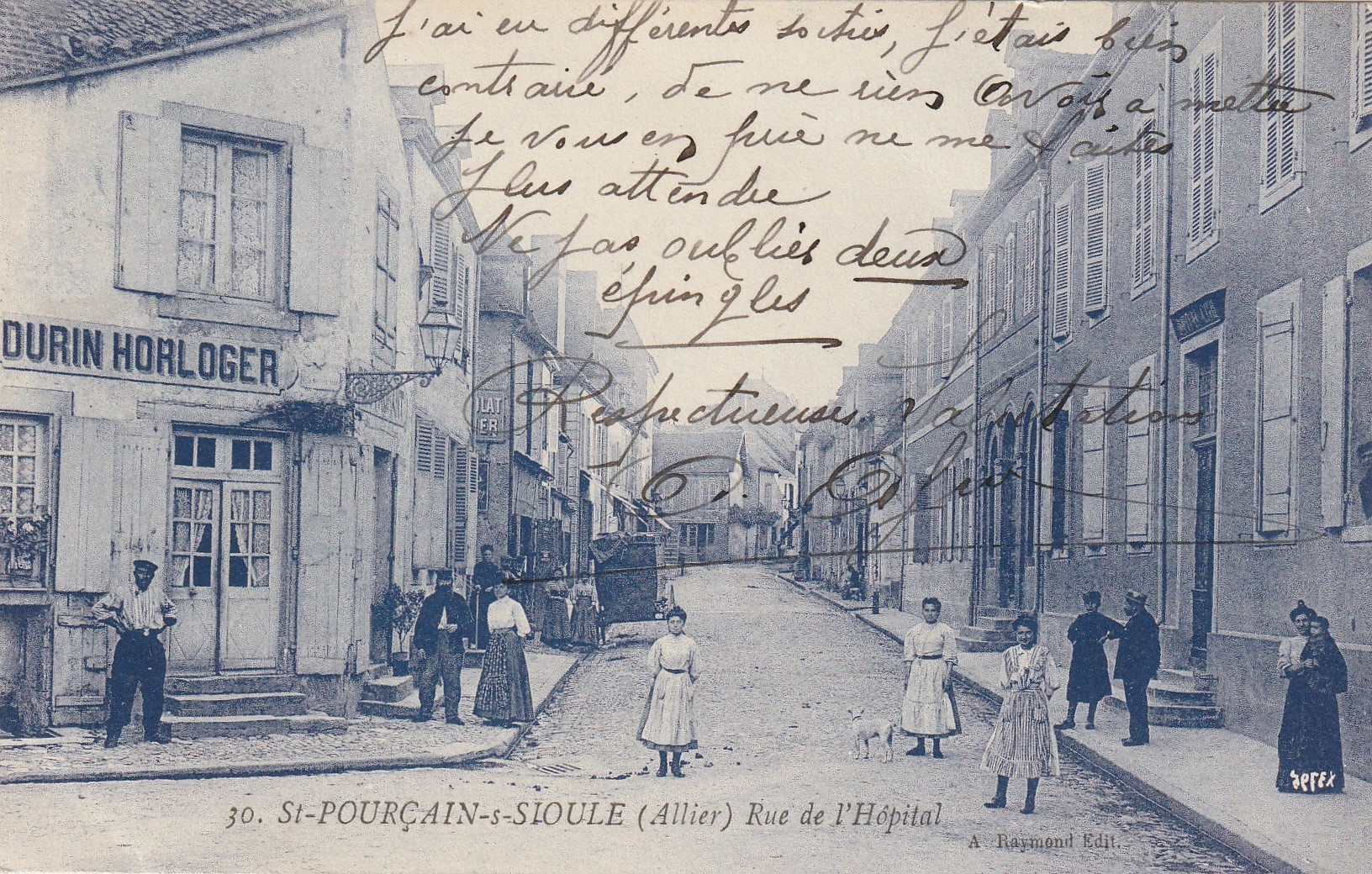 03 SAINT-POURCAIN-SUR-SIOULE. Durin Horloger rue de l'Hôpital 1909