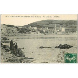 carte postale ancienne 22 SAINT-MICHEL-EN-GREVE. Vue générale 1911 avec enfants