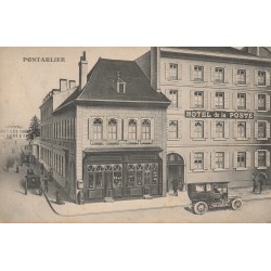25 PONTARLIER. Grand Hôtel de la Poste 1919. Représentation d'après un dessin avec Tacot et Fiacres