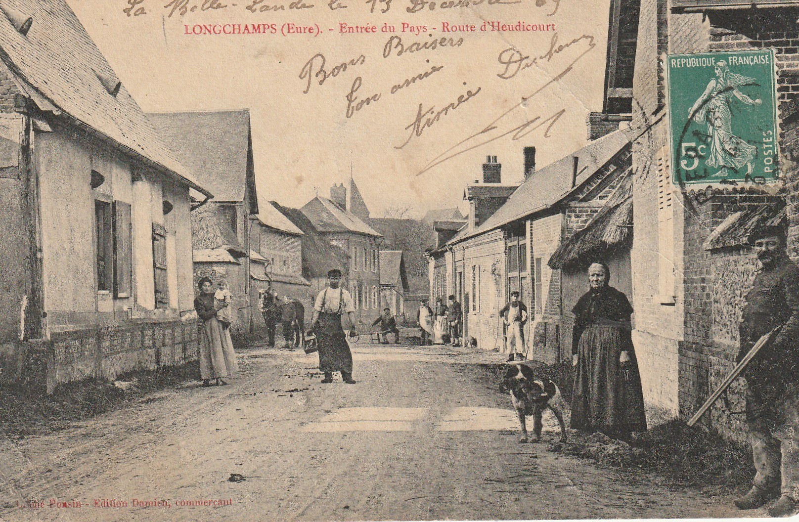 27 LONGCHAMPS. Rue Heudicourt entrée du Pays 1909 Chasseur son Chien avec Gibier