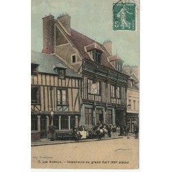 27 LES ANDELYS. Hostellerie du Grand Cerf 1908. Superbe carte toilée animation