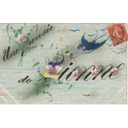 38 VIENNE. Carte toilée avec Hirondelle et Pensée 1907