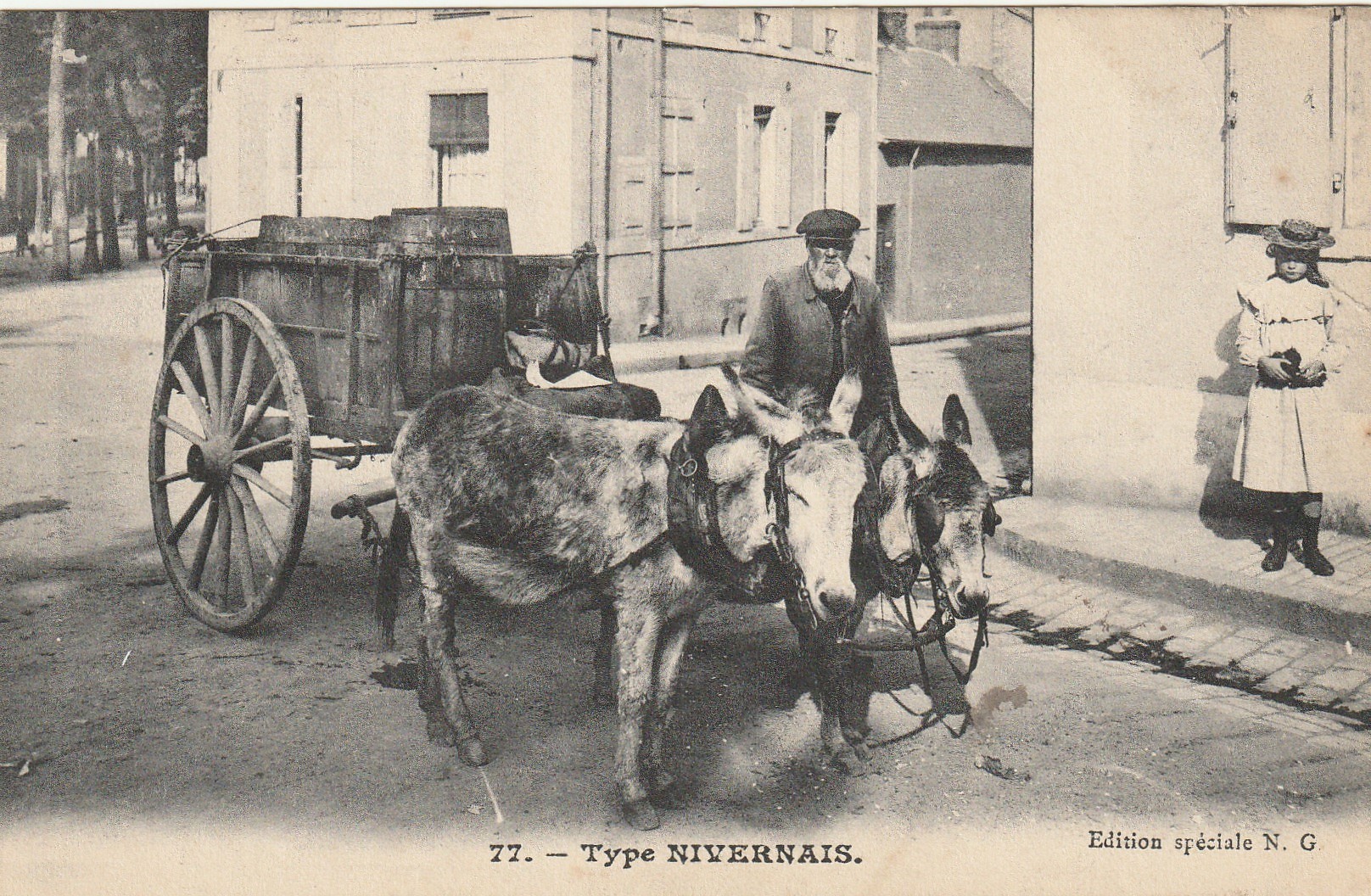 58 TYPE NIVERNAIS. Un transport de barriques avec attelage d'ânes ou mules 1908