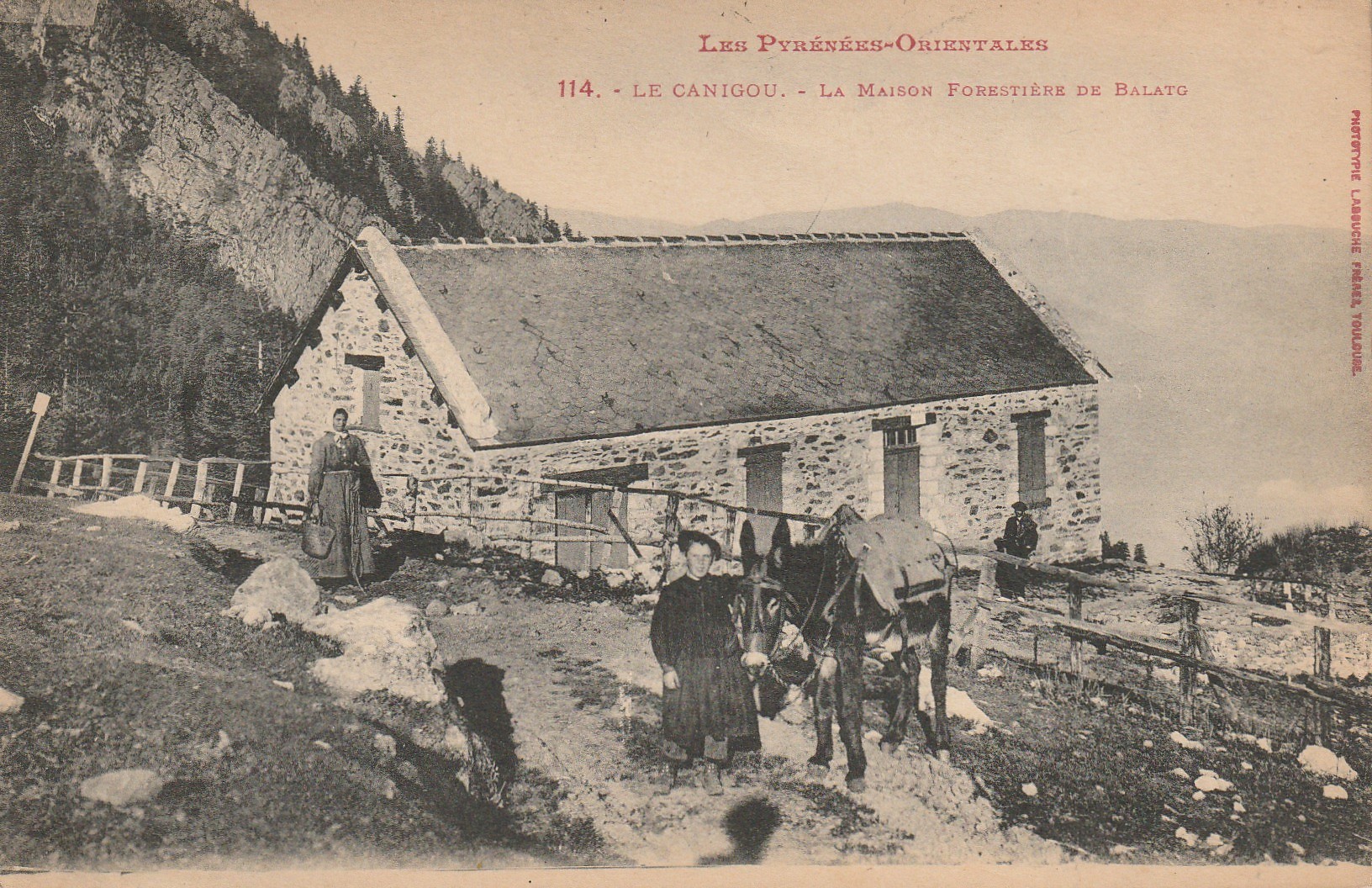 66 TYPES BASQUES. Le Canigou Maison Forestière de Balatg avec Mule ou Ane