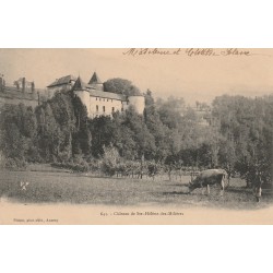 73 CHATEAU DE SAINTE-HELENE-DES-MILIERES. Paysan et Vache. Timbre 1 centime 1903