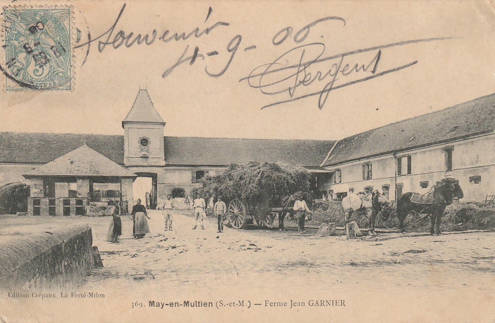 77 MAY-EN-MULTIEN. Attelage de foin Ferme Jean Garnier 1906