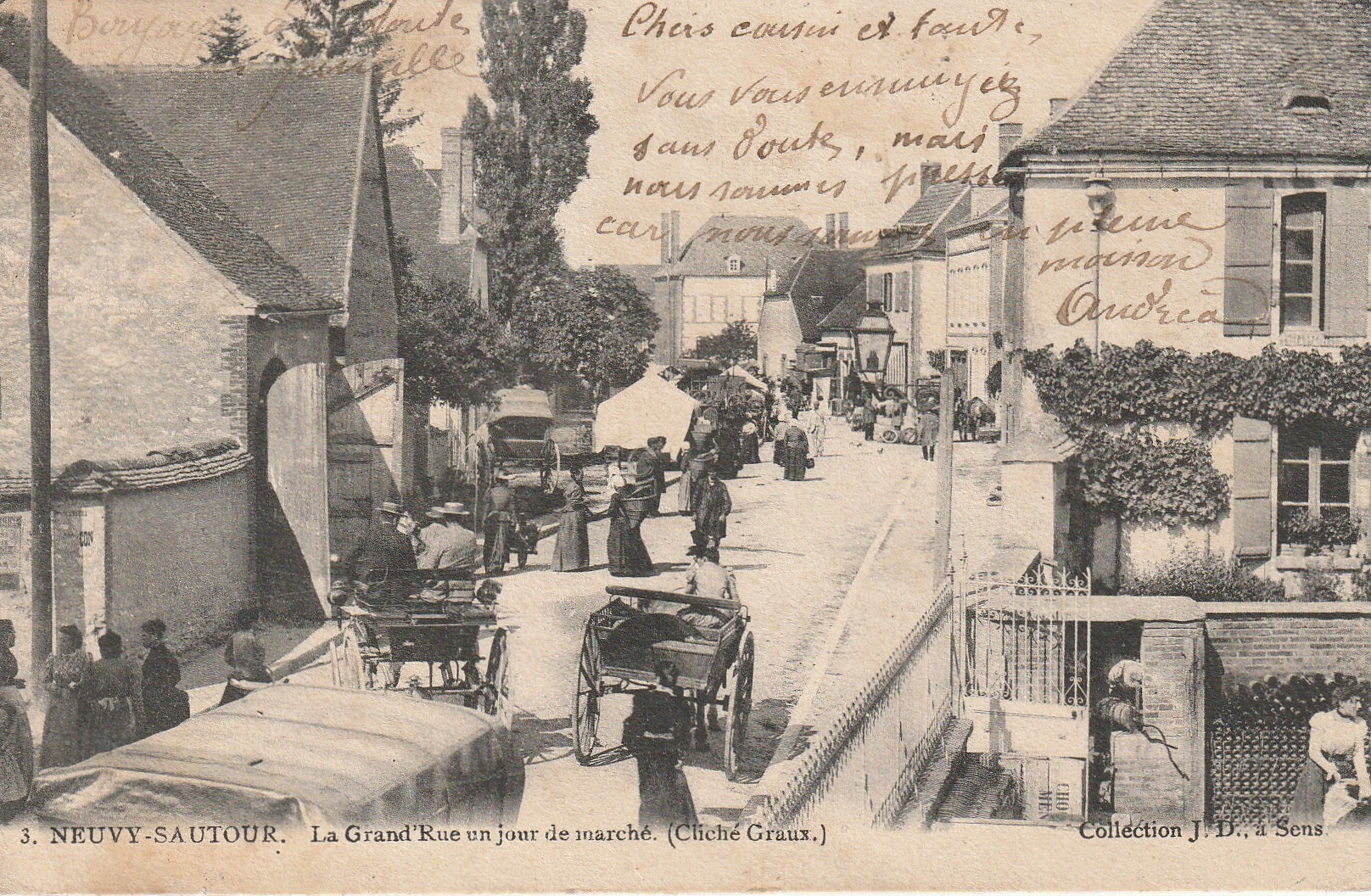 89 NEUVY-SAUTOUR. Le Marché sur Grand Rue timbre Taxe 1904