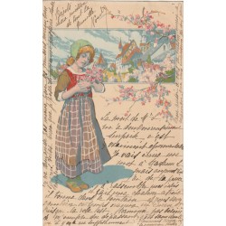 ILLUSTRATEURS. Par éditions Meissner Buch à Leipzig. Jeune Paysanne art déco avec Village 1903