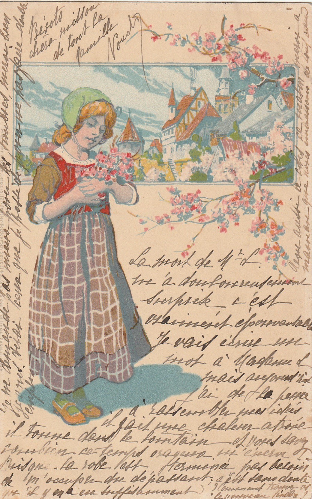 ILLUSTRATEURS. Par éditions Meissner Buch à Leipzig. Jeune Paysanne art déco avec Village 1903
