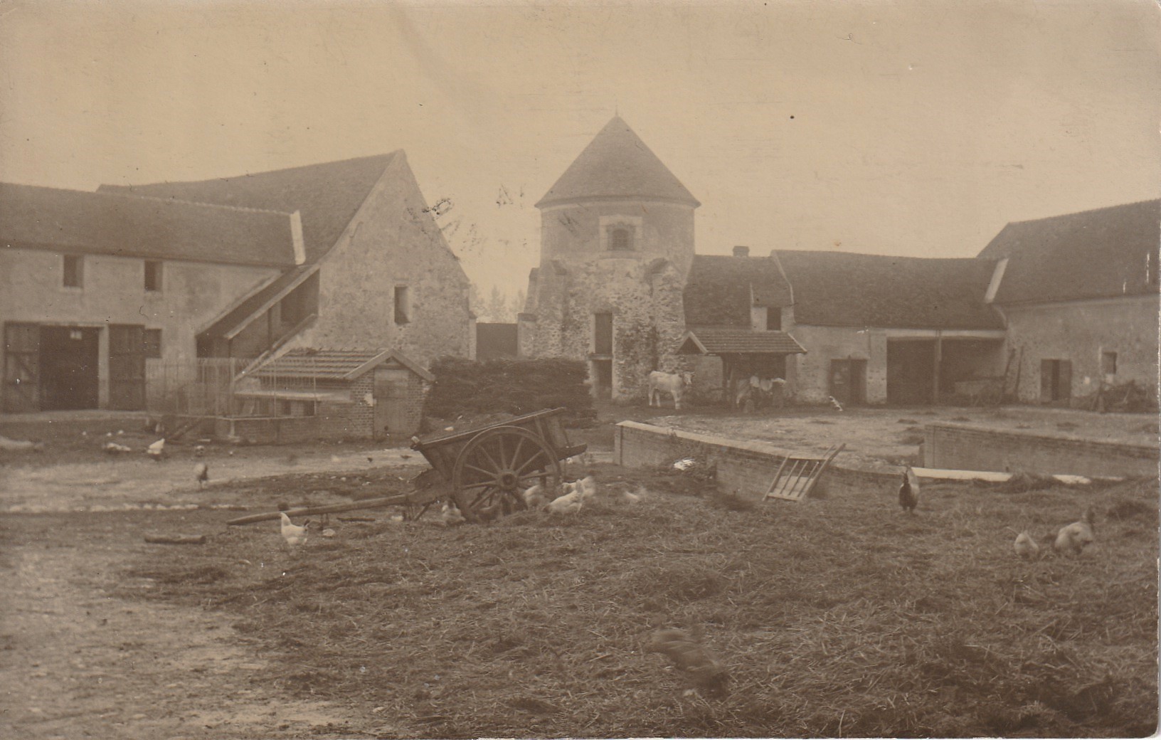 60 LE PLESSIS-BELLEVILLE. Intérieur d'une Ferme en photo carte postale assez rare 1914