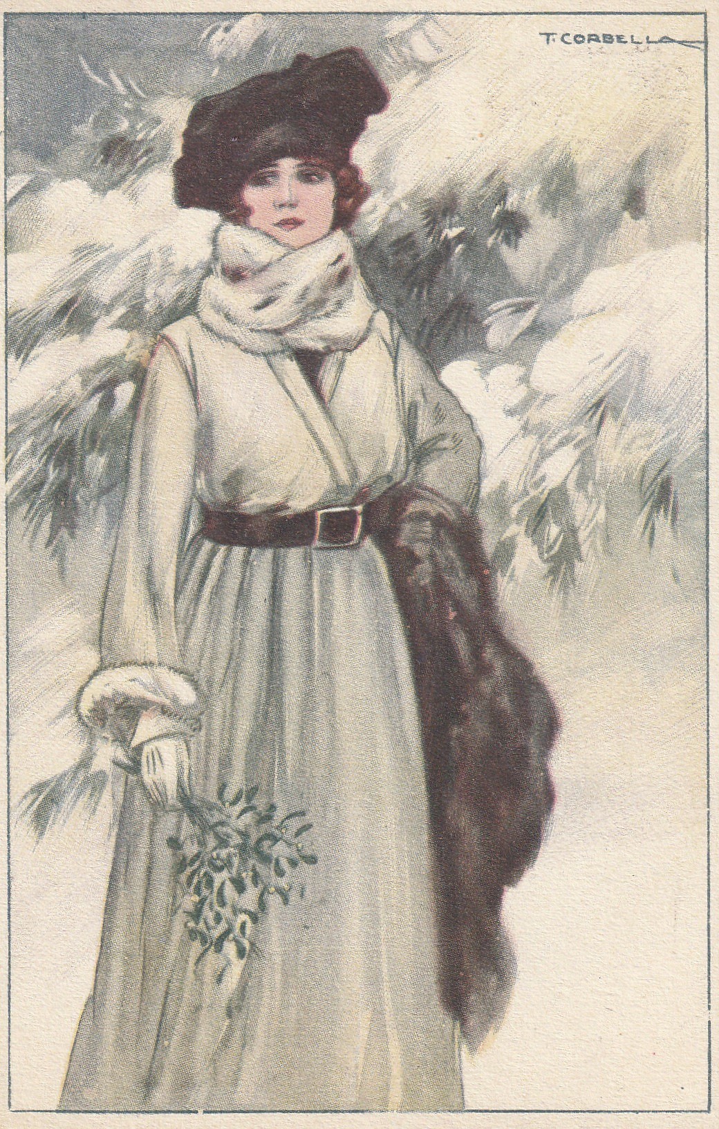 ILLUSTRATEUR CORBELLA T. Superbe jeune femme en Hiver 1917