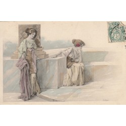 Illustrateur AUER. Superbes femmes au Temple ton pastel vers 1905 n° série 166