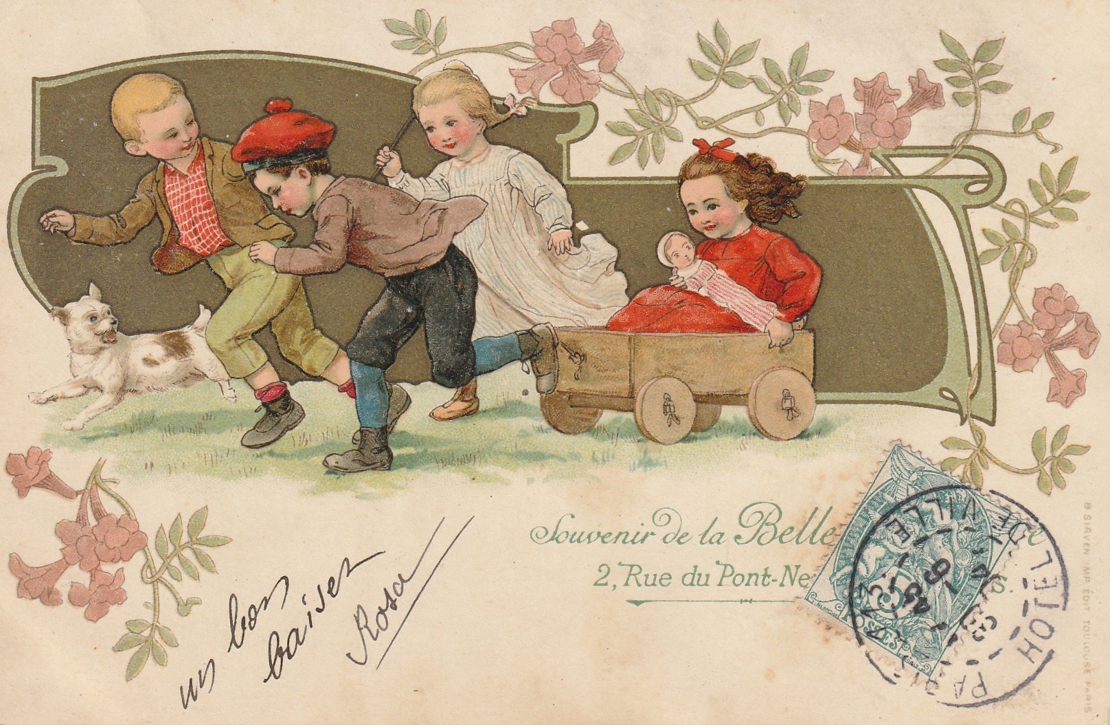 Publicité " BELLE JARDINIERE " 2 rue du Pont Neuf à Paris 1904 Jeux d'enfants voiturette en bois et poupée