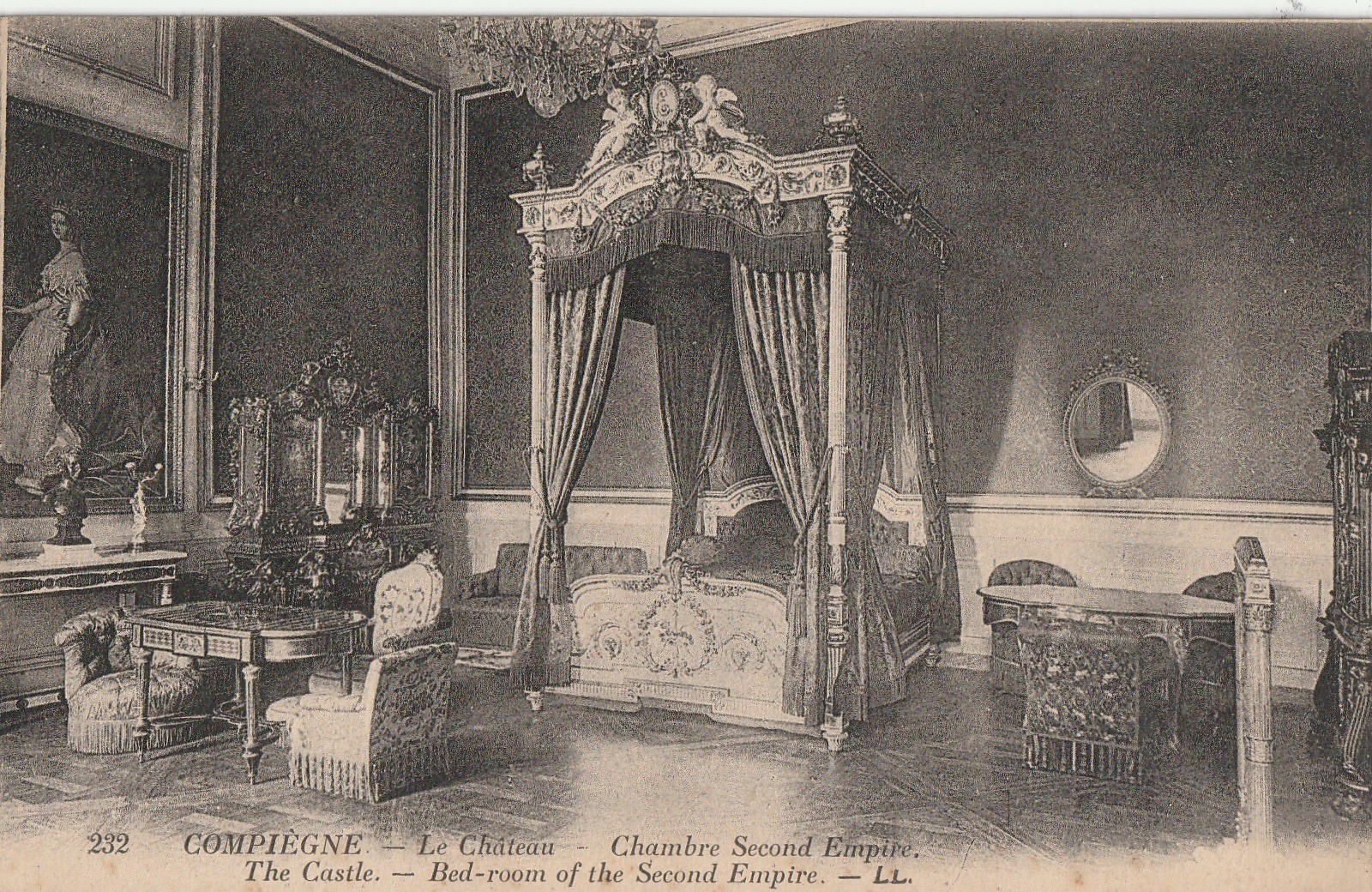 4 cpa 60 COMPIEGNE. Le Château Chambre second Empire, Salon Musique, Galerie Tapisseries, Salon des Fleurs