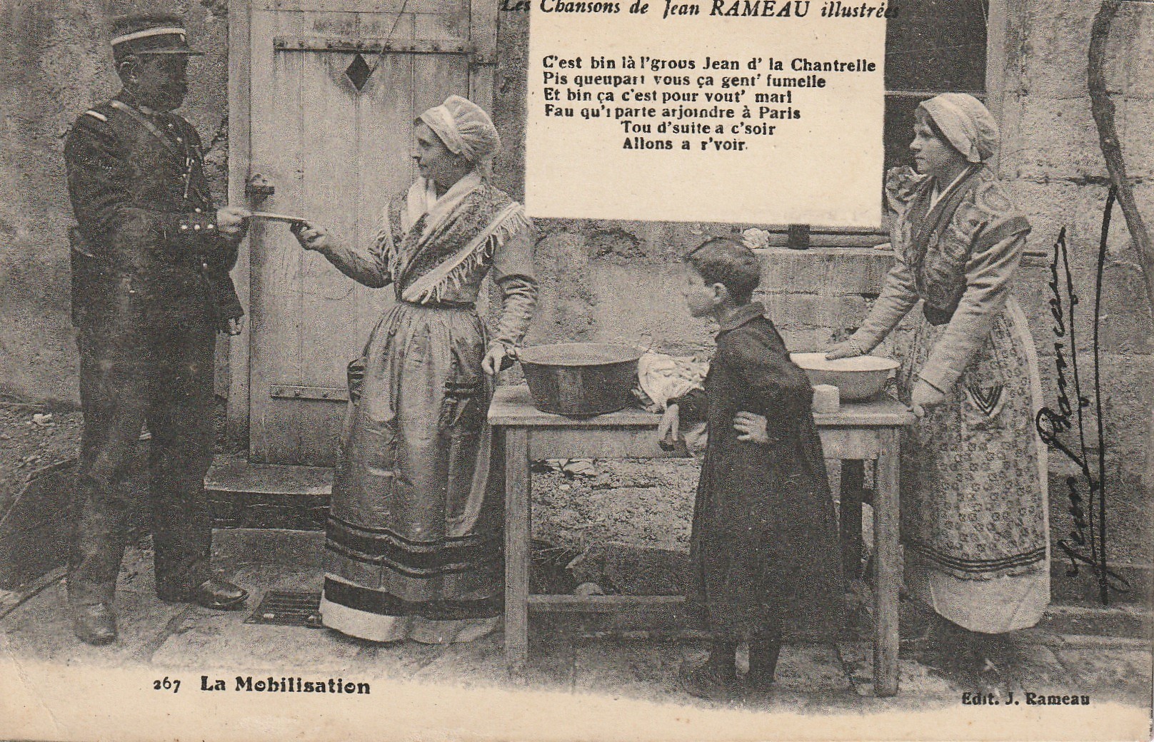 2 cpa 18 CHER. Chansons de Rameau. La Mobilisation et la Noce de Neuf'' Gas vers 1918
