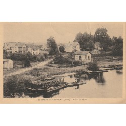 27 SAINT-PIERRE-DU-VAUVRAY. Bords de Seine 1936 avec péniche transbordeur