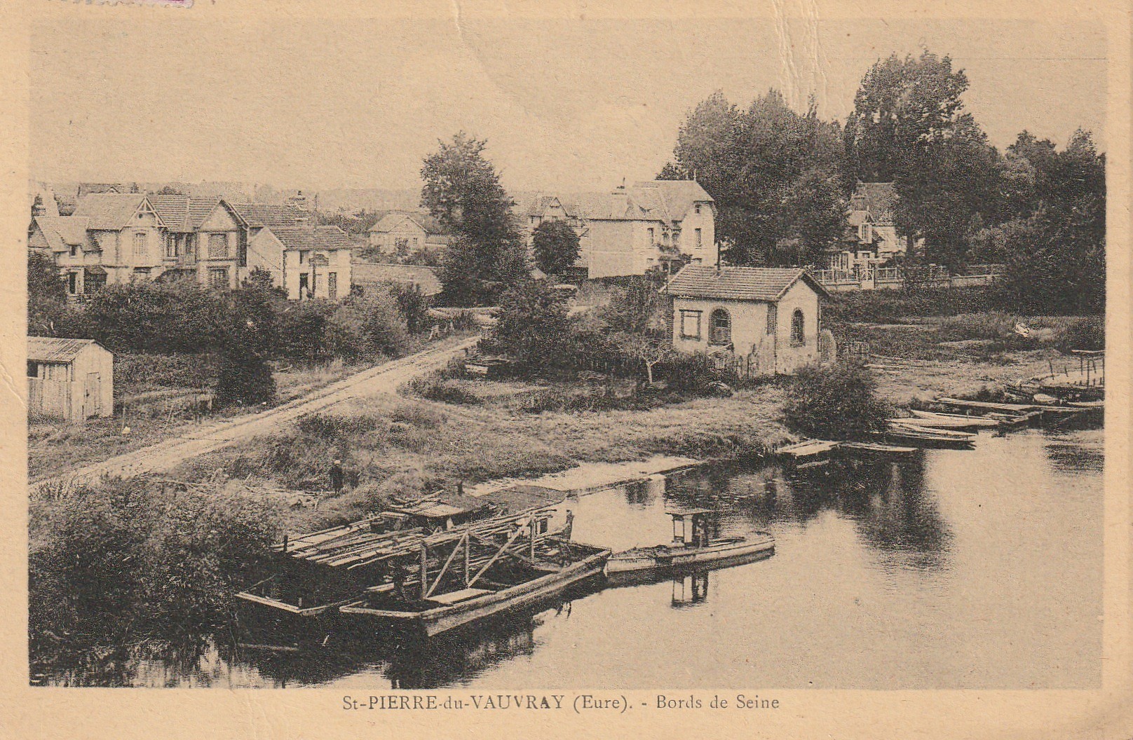 27 SAINT-PIERRE-DU-VAUVRAY. Bords de Seine 1936 avec péniche transbordeur