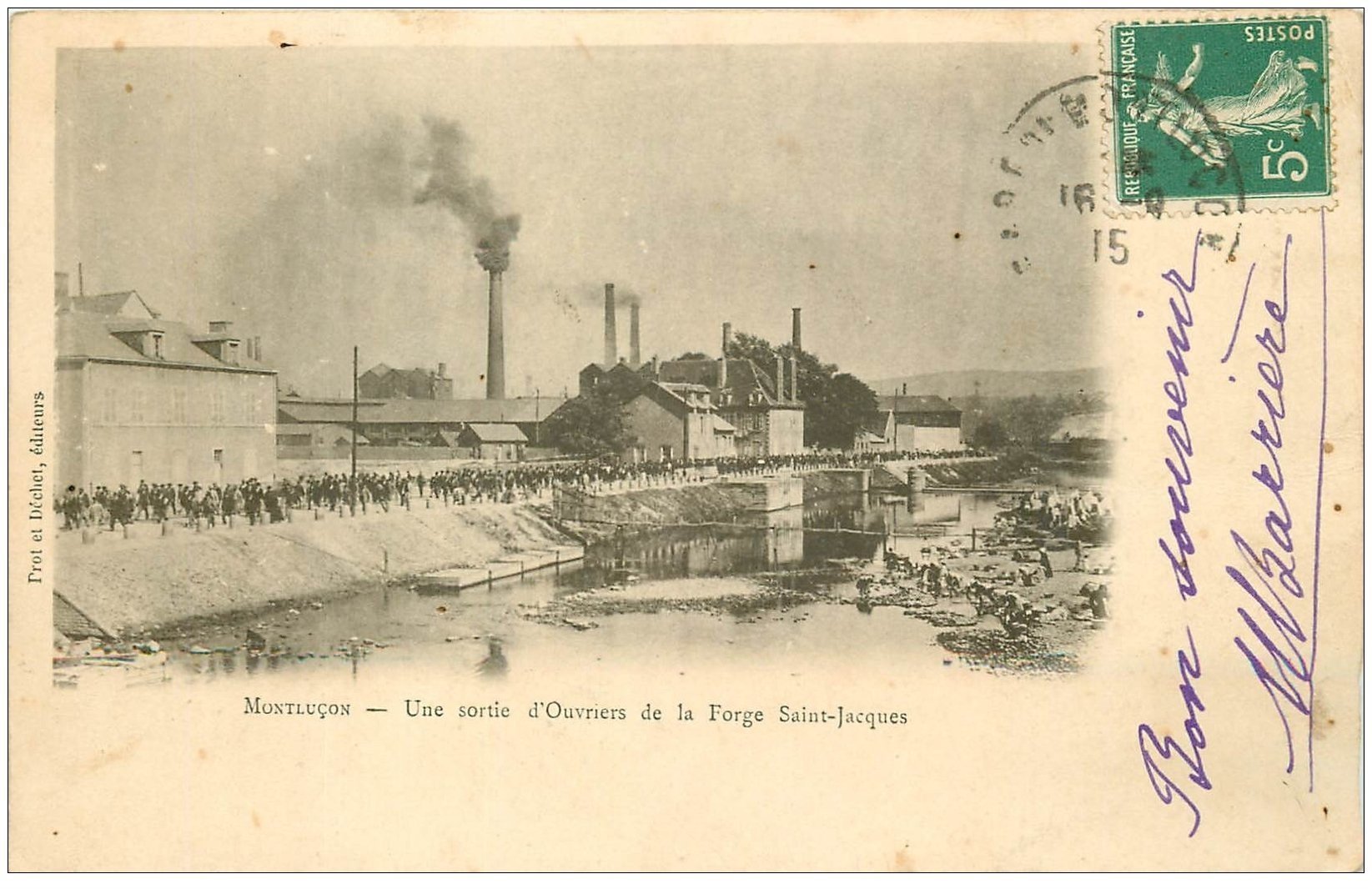 carte postale ancienne 03 MONTLUCON. Sortie des Ouvriers de la Forge Saint-Jacques 1915