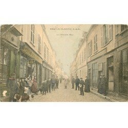 carte postale ancienne 77 BRAY-SUR-SEINE. La Grande Rue 1905 Tabac et Coiffeur. Timbre absent